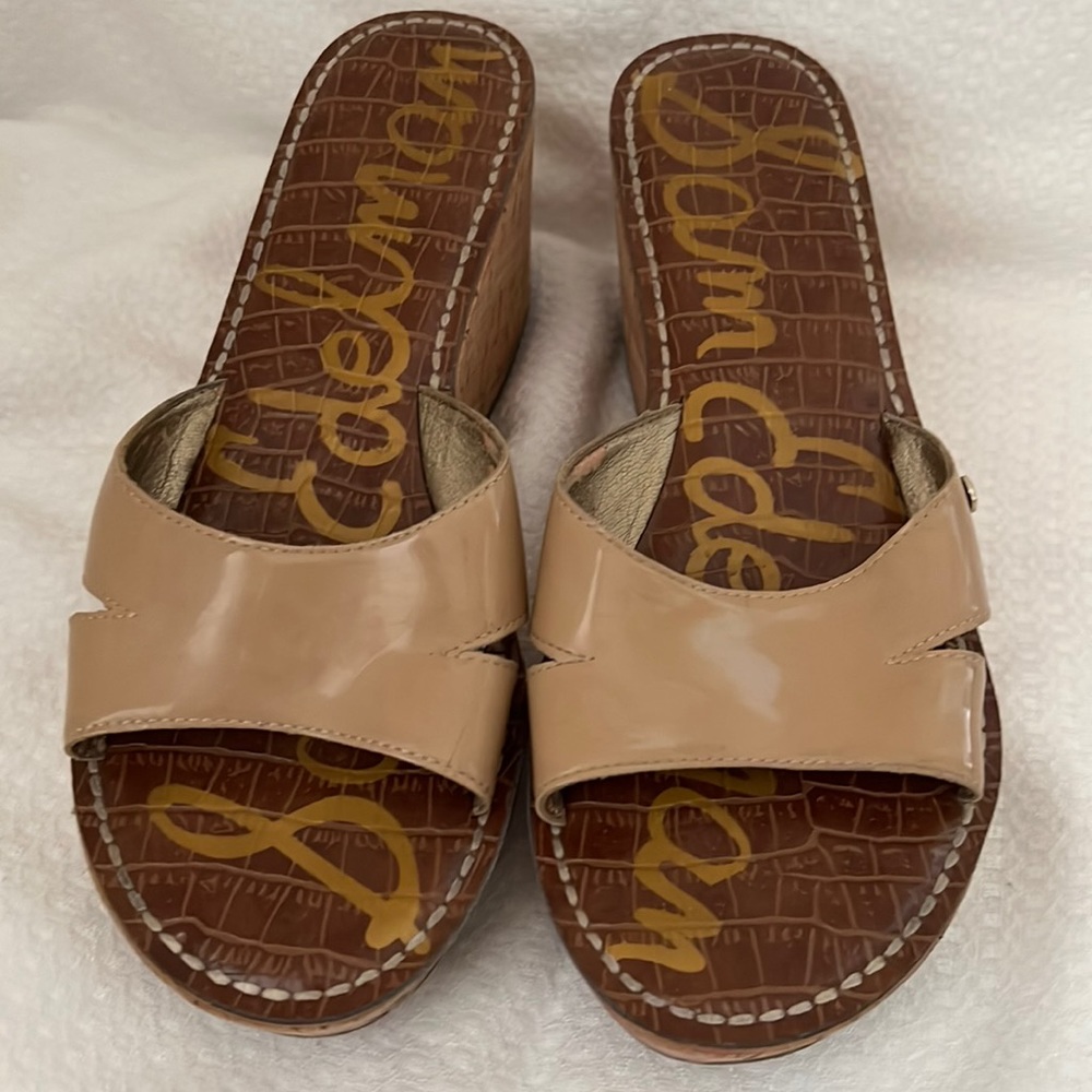 Sam Edelman Reid Patent Leather Nude Wedges - 8